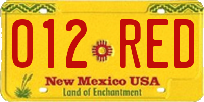 NM license plate 012RED