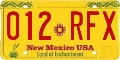 NM license plate 012RFX