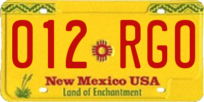 NM license plate 012RGO