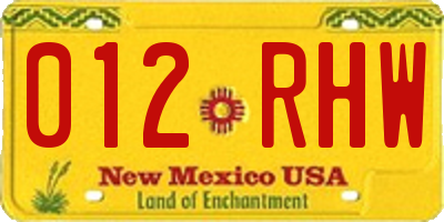 NM license plate 012RHW