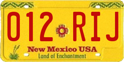 NM license plate 012RIJ