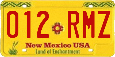 NM license plate 012RMZ