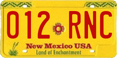 NM license plate 012RNC