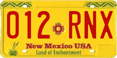 NM license plate 012RNX