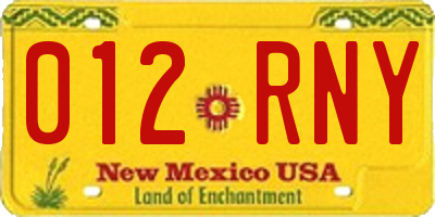 NM license plate 012RNY