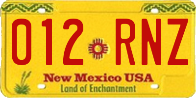 NM license plate 012RNZ