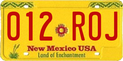 NM license plate 012ROJ