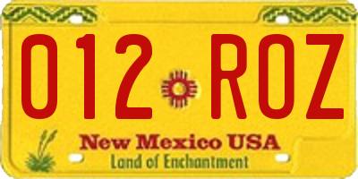NM license plate 012ROZ