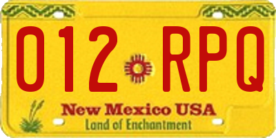 NM license plate 012RPQ