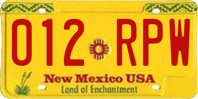 NM license plate 012RPW