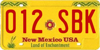 NM license plate 012SBK