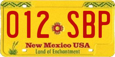 NM license plate 012SBP