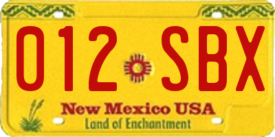 NM license plate 012SBX