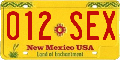 NM license plate 012SEX