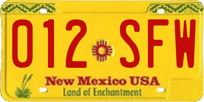 NM license plate 012SFW