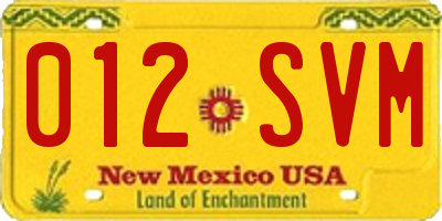 NM license plate 012SVM