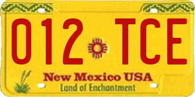 NM license plate 012TCE