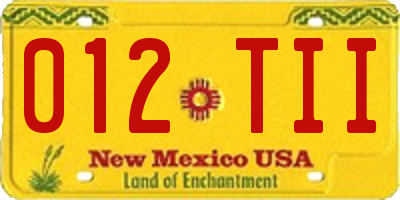 NM license plate 012TII