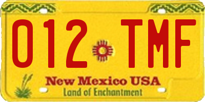 NM license plate 012TMF