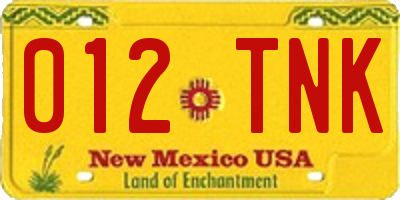 NM license plate 012TNK