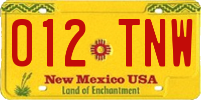 NM license plate 012TNW