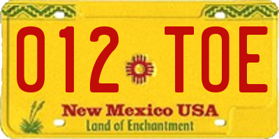 NM license plate 012TOE
