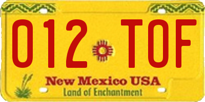 NM license plate 012TOF