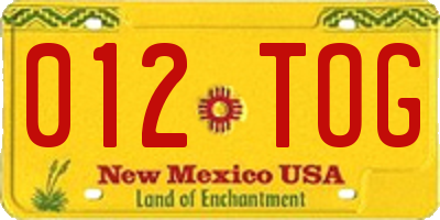 NM license plate 012TOG