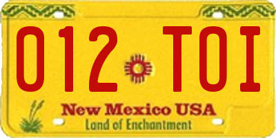 NM license plate 012TOI