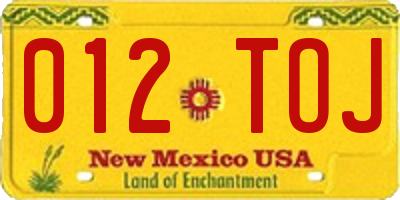 NM license plate 012TOJ