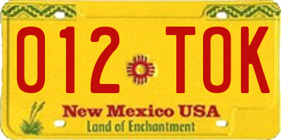 NM license plate 012TOK