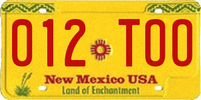 NM license plate 012TOO