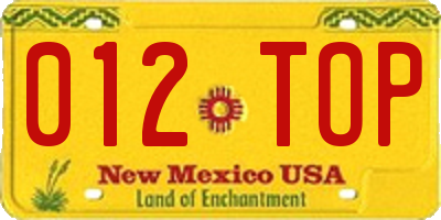 NM license plate 012TOP