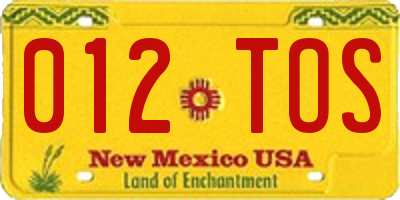 NM license plate 012TOS