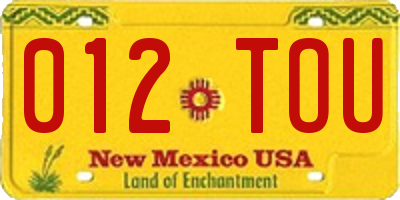 NM license plate 012TOU