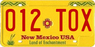 NM license plate 012TOX