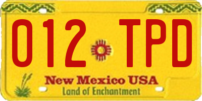 NM license plate 012TPD