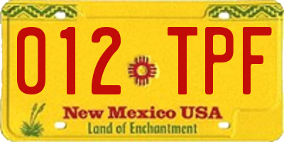 NM license plate 012TPF