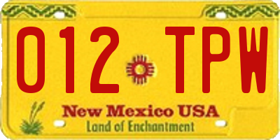 NM license plate 012TPW