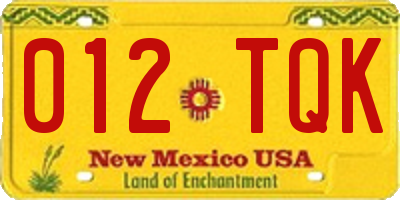 NM license plate 012TQK