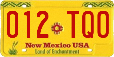 NM license plate 012TQO