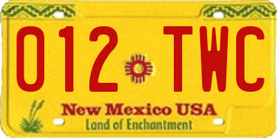 NM license plate 012TWC