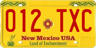 NM license plate 012TXC