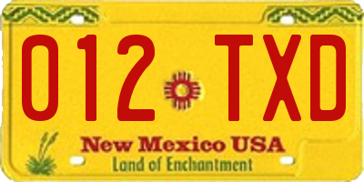 NM license plate 012TXD