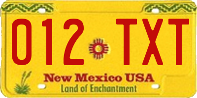 NM license plate 012TXT