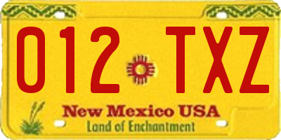 NM license plate 012TXZ