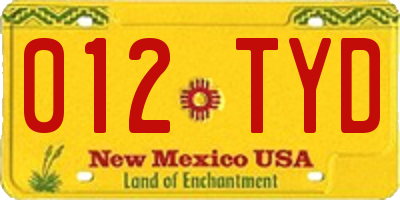 NM license plate 012TYD