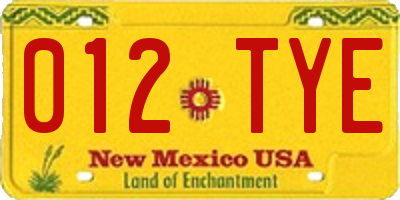 NM license plate 012TYE