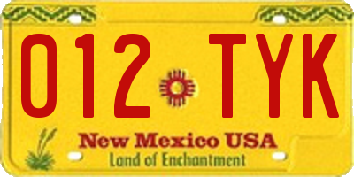 NM license plate 012TYK
