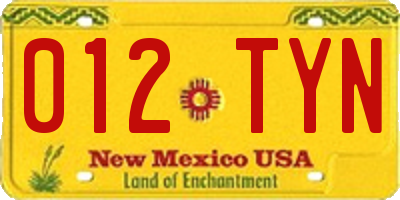 NM license plate 012TYN